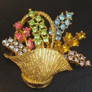 Vintage Signed ART Rhinestone Flower Basket Brooch